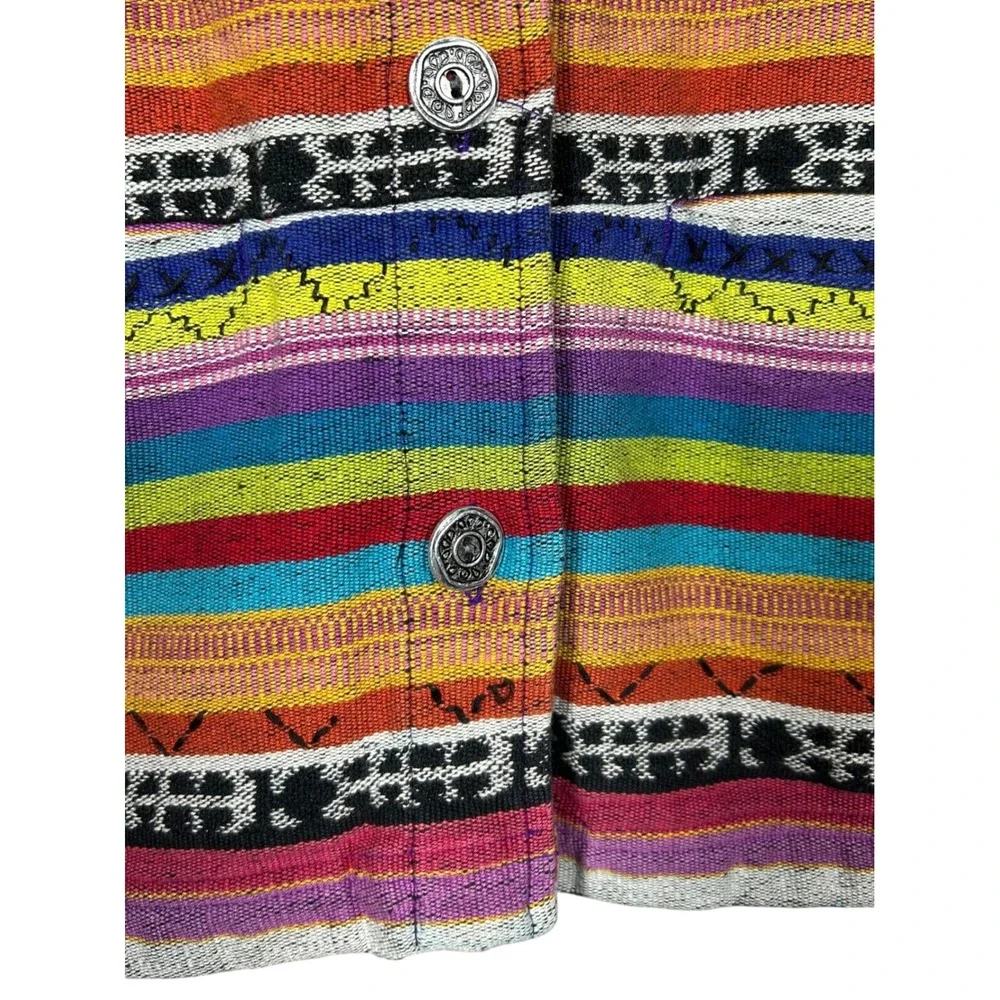 Chicos‎ Design Vintage Striped Cotton Button Down Jacket Sz 0 Small Boho Hippie